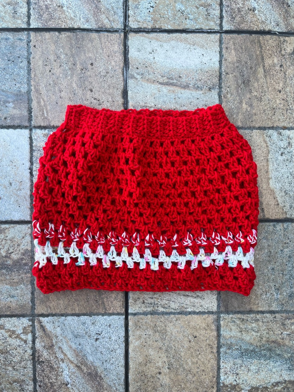 Handmade Christmas Crochet Mini Skirt | Frosty Snow Holiday Skirt | Medium